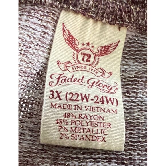 Faded Glory Pink Metallic Knit Blouse Sz 3XL (22W-24W) Womens Short Sleeve - Picture 4 of 6